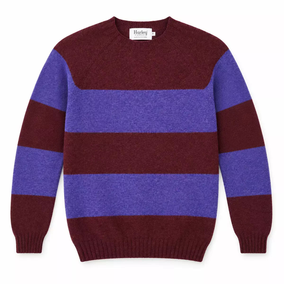 Harley of Scotland Herrenpullover Dunkelrot-Violett gestreift Vorderansicht